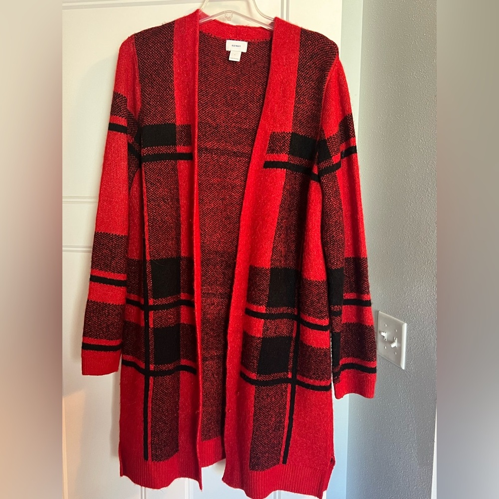 Old Navy buffalo plaid, open front, cardigan sweater size large.